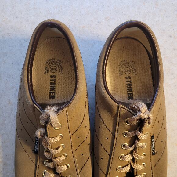 STRIKER Bowling Shoes Mens 10M Tan Leather Look Retro Alleycore Y2K Hipster - Picture 5 of 7